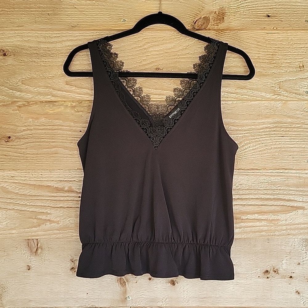 Express Black Size Small Double Vneck Lace Trim Tank